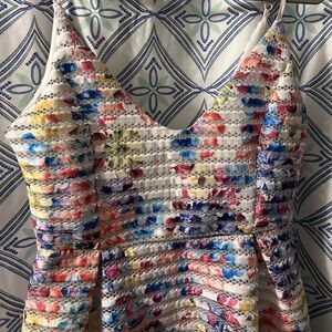 LUHMI Designer Colorful Sleeveless Dress, Spaghetti Straps, Lined w/Striped Lace